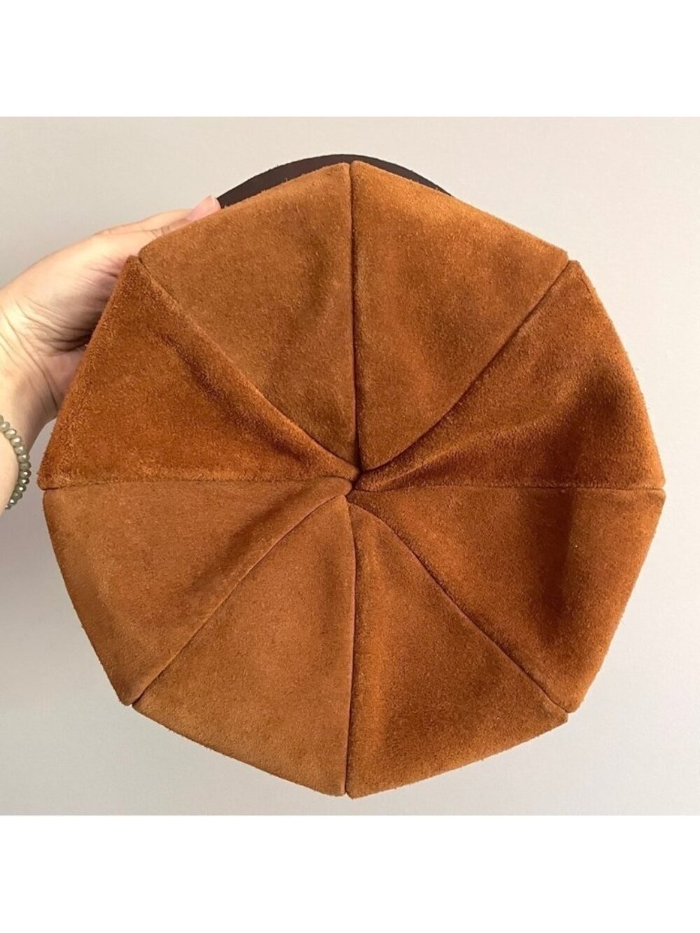 Vintage Brown Suede Leather Floppy Newsboy Panel Hat - Small, Unisex - Picture 7 of 8